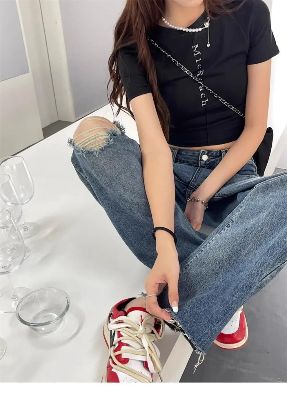 Vintage High-Waisted Wide-Leg Jeans Women's Spring New Loose-Fit Slimming Plus Size Pear-Shaped Body Straight-Leg Pants