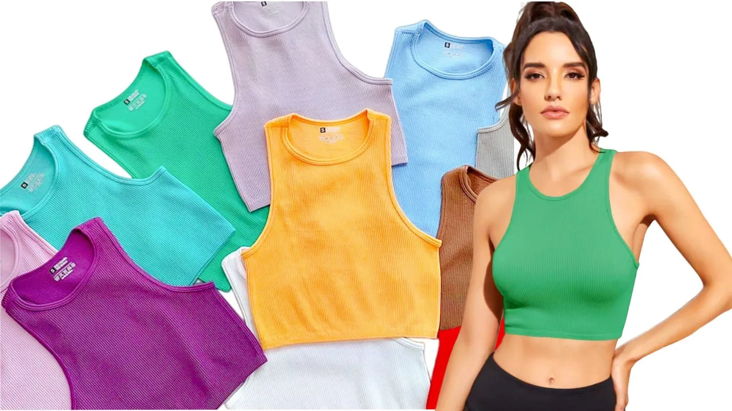 Yoga Vest Women Gym Sports Black White Crop Tops Seamless Streetwear Rib Knit Workout BreathableTank Top Female Without Pads