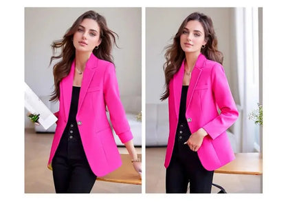 Elegant Solid Women's Blazer Long Sleeve Turn down Collar Slim Fit Office Jacket Single Button Spring Autumn Fashion