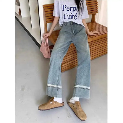 High Waist Straight Leg Jeans Women's plus Size Body Slimming Nine Points Wide Leg Pants Fat Sister MM Fashionable Clothing