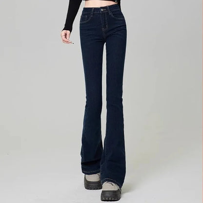 Women Vintage High Street Bell Bottom Jeans Lady Sexy Slim Fit Denim Flare Pants Deep Blue Light Blue Black Blue Gray Trousers