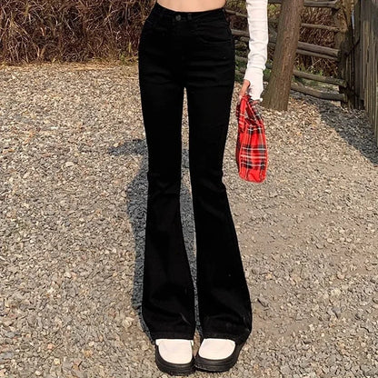 Women Vintage High Street Bell Bottom Jeans Lady Sexy Slim Fit Denim Flare Pants Deep Blue Light Blue Black Blue Gray Trousers
