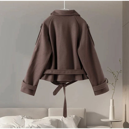 Stand Collar Women Winter Woolen Coats Single Breasted Loose Female Long Sleeve Jacket  Autumn Office Lady Street Short Coat