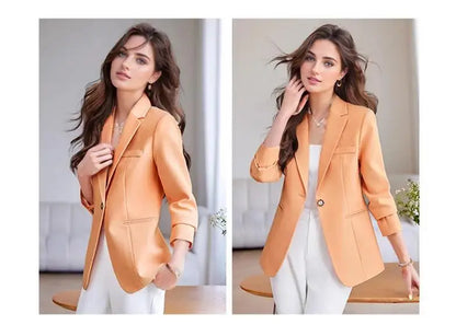 Elegant Solid Women's Blazer Long Sleeve Turn down Collar Slim Fit Office Jacket Single Button Spring Autumn Fashion