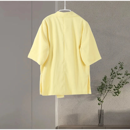 Fashion Lapel Suit Jacket Women Casual Loose Short Sleeve Office Lady Coat 2025 New Chic Autumn Single Button Oversize Jacket