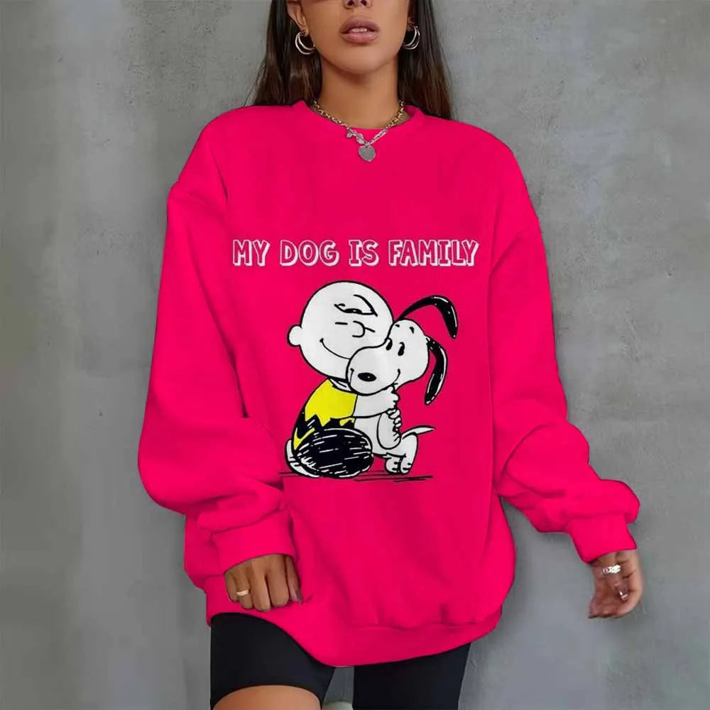 Snoopy Heart Print Crew Neck T shirt Casual Long Autumn winter top women's long sleeved Sweatshirt loose comfortable Hoodies