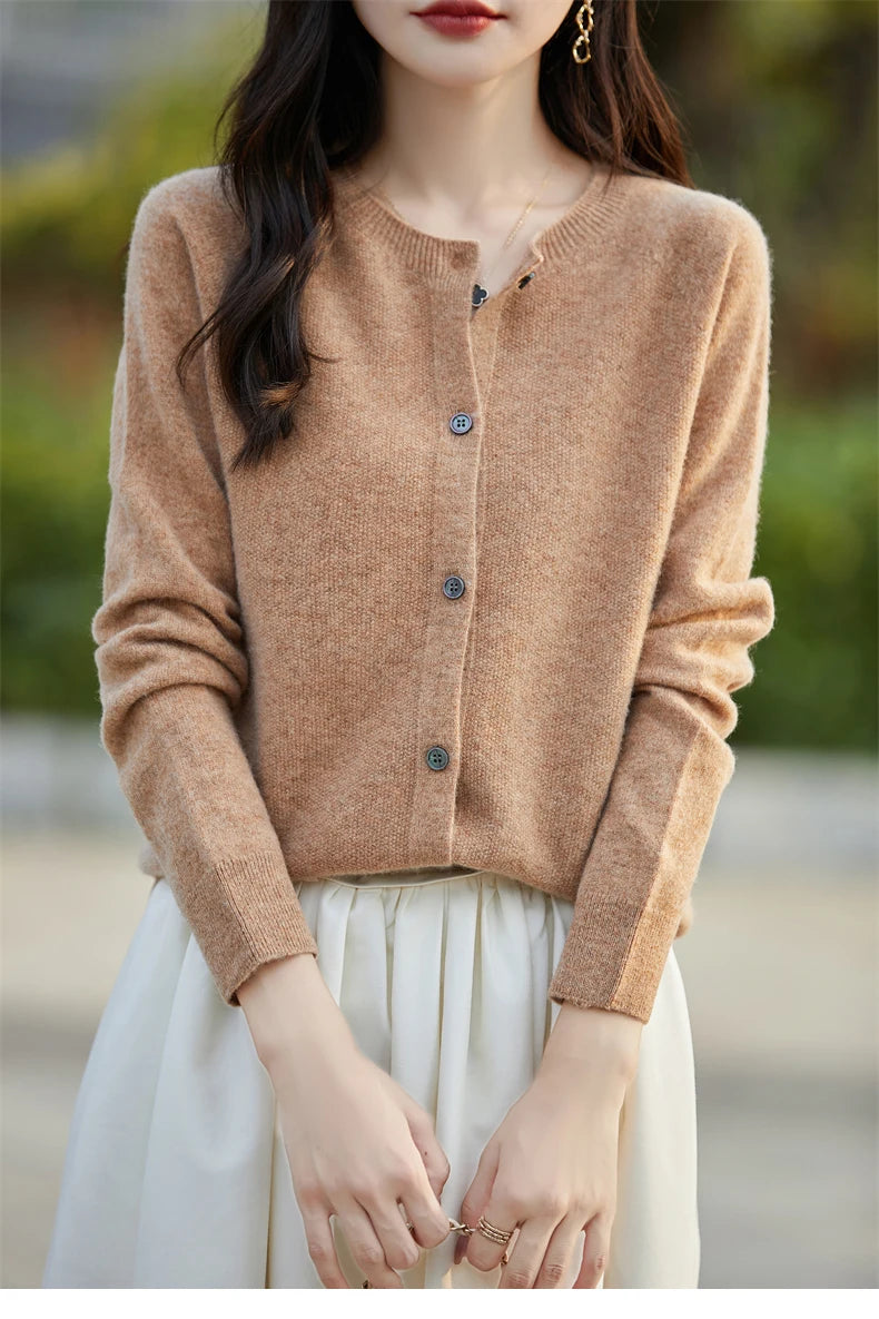 2024 Basics Autumn Winter Women Sweater Sales Merino Wool Knitwear New Fashion Solid Cardigan Classic Long Sleeve Clothing Tops