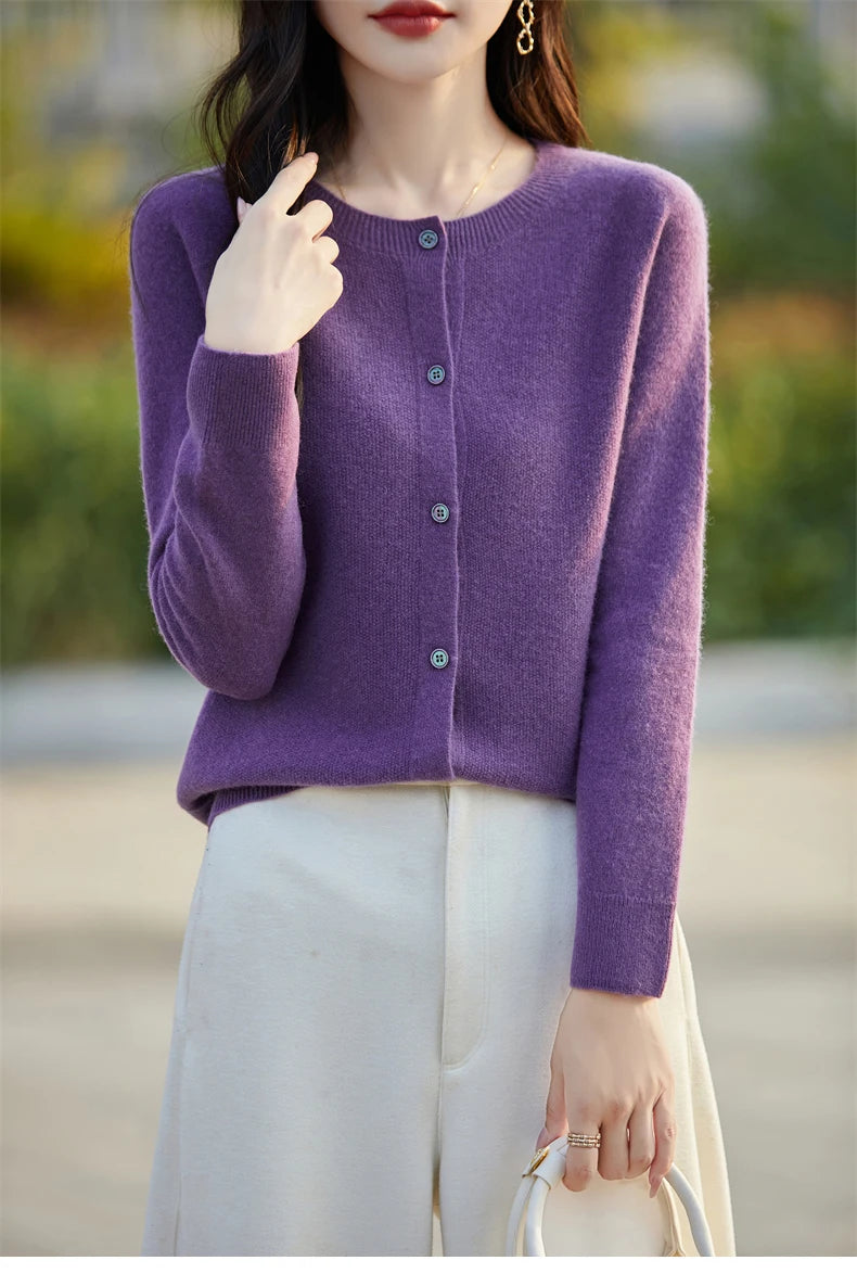 2024 Basics Autumn Winter Women Sweater Sales Merino Wool Knitwear New Fashion Solid Cardigan Classic Long Sleeve Clothing Tops