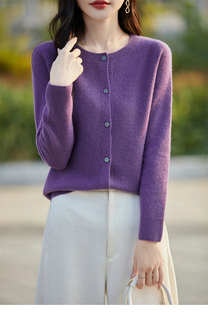 2024 Basics Autumn Winter Women Sweater Sales Merino Wool Knitwear New Fashion Solid Cardigan Classic Long Sleeve Clothing Tops
