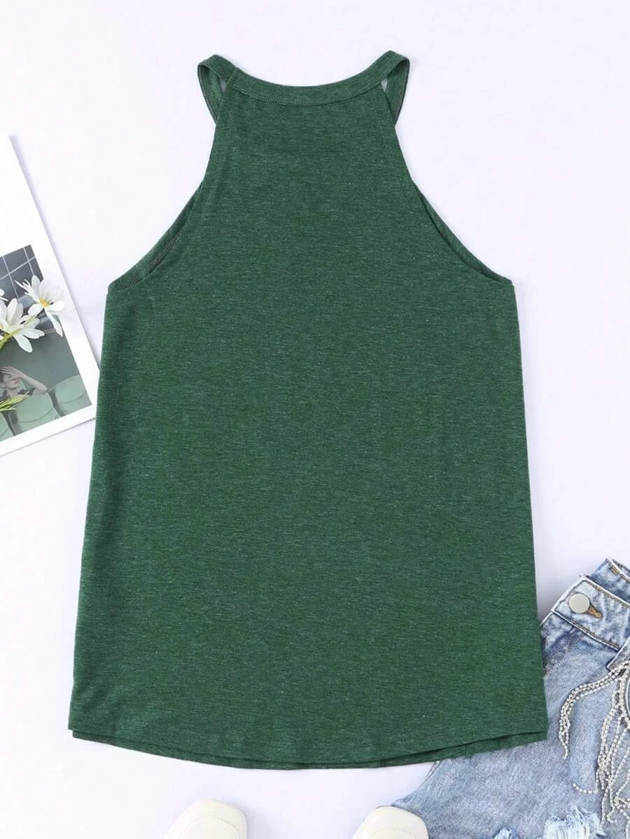 Women's Summer Sleeveless Halter Tee Shirts Crew Neck Workout Tank Tops Casual Plain Cami Shirts