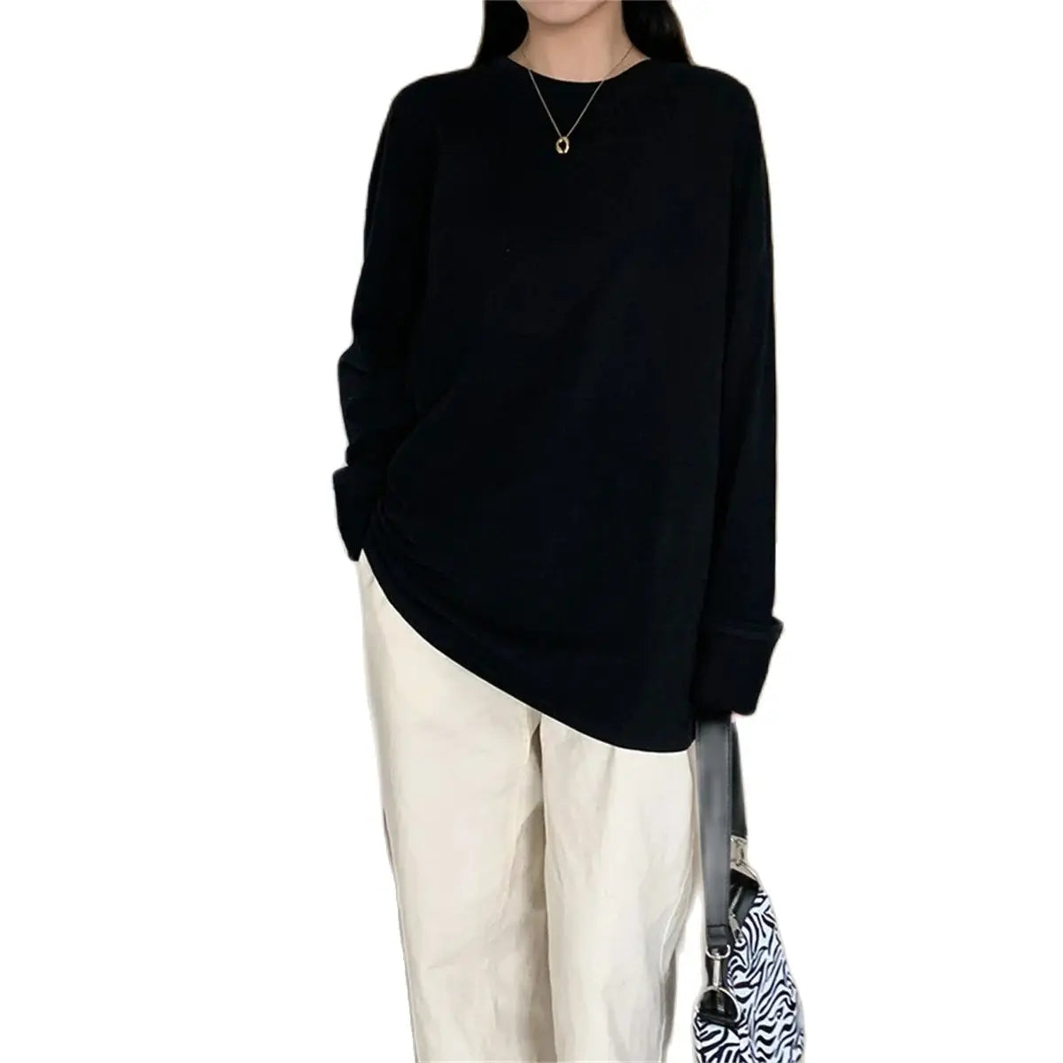 Fashion Autumn Long sleeve T-Shirt Women Basic Tee Shirt Oversize T Shirt Women Casual O-neck Women Tshirt Black White