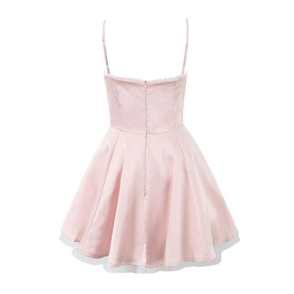 European and American style French niche slim fit suspender dress women's summer satin three-layer three-dimensional steel ring