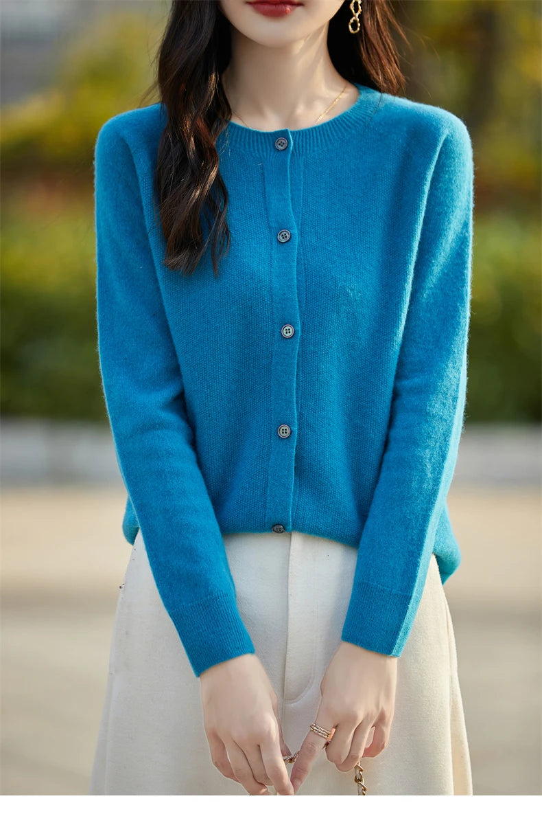 2024 Basics Autumn Winter Women Sweater Sales Merino Wool Knitwear New Fashion Solid Cardigan Classic Long Sleeve Clothing Tops