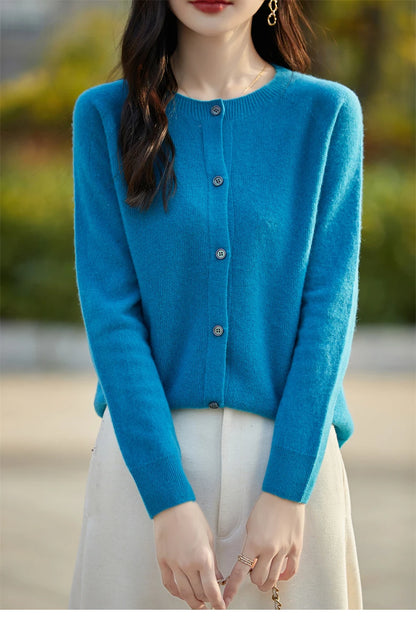 2024 Basics Autumn Winter Women Sweater Sales Merino Wool Knitwear New Fashion Solid Cardigan Classic Long Sleeve Clothing Tops