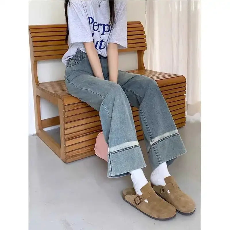 High Waist Straight Leg Jeans Women's plus Size Body Slimming Nine Points Wide Leg Pants Fat Sister MM Fashionable Clothing