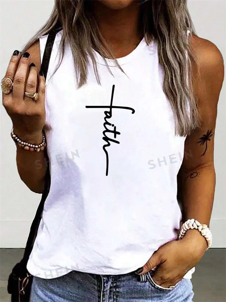 Skull Print Women's Tank Top Summer Street Fashion Women's Crew Neck Tank Top Outdoor Everyday Casual Women's Sleeveless T-shirt