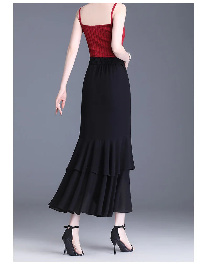 ZUZK Fashion Irregular Fishtail Chiffon Skirts Elegant High Waist Summer Luxury Party Skirt Female Ruffles Long Skirts