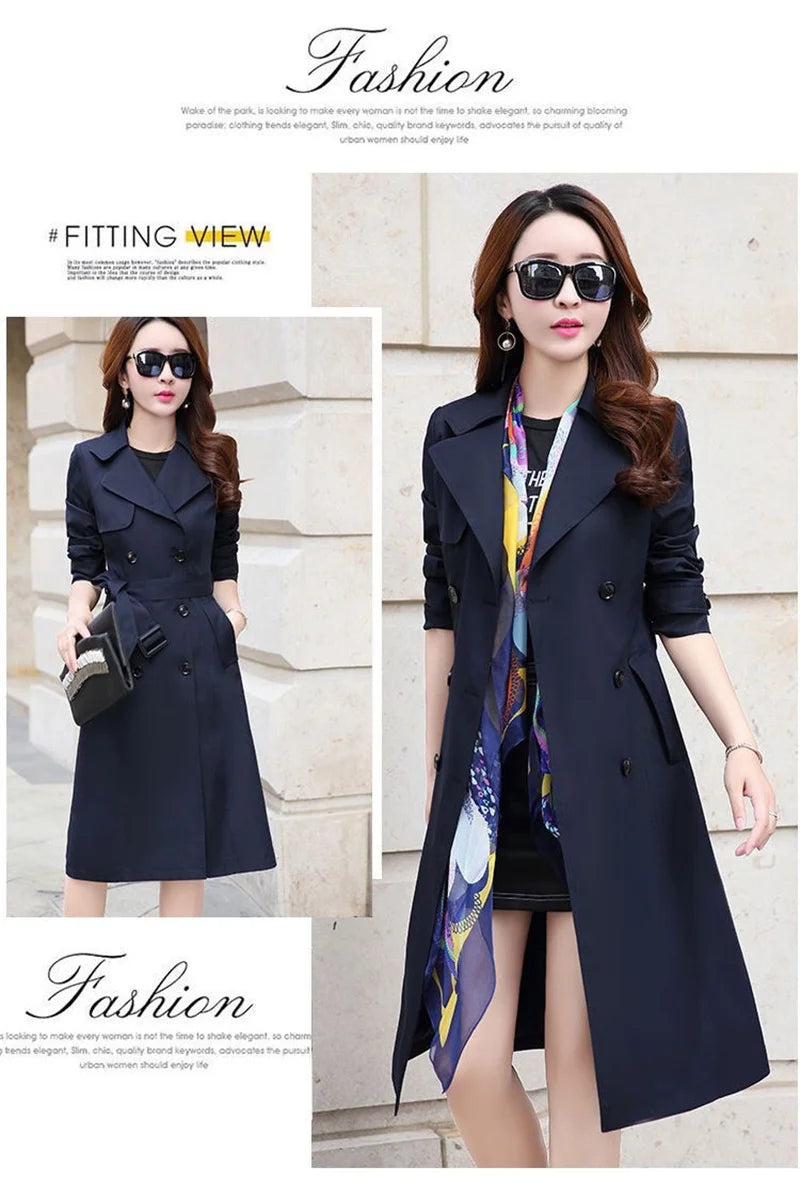 Windbreaker Women's Long British 2023 Spring And Autumn New Coat Korean Double Breasted Ladies Knee-High Coat Lace-Up Trench