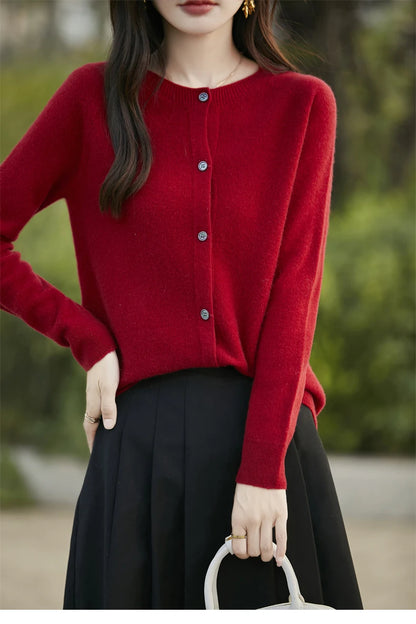 2024 Basics Autumn Winter Women Sweater Sales Merino Wool Knitwear New Fashion Solid Cardigan Classic Long Sleeve Clothing Tops