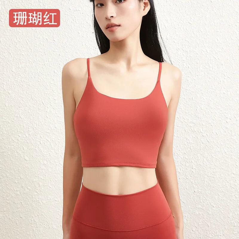 Double Face Hair Sports Girls Fall Running Fitness Vest With Chest Pad Strap Spice