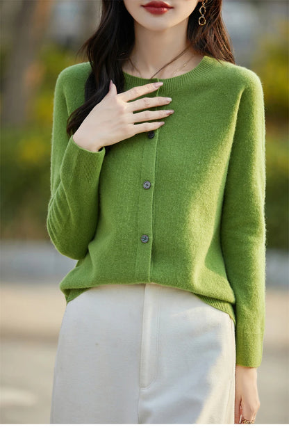 2024 Basics Autumn Winter Women Sweater Sales Merino Wool Knitwear New Fashion Solid Cardigan Classic Long Sleeve Clothing Tops