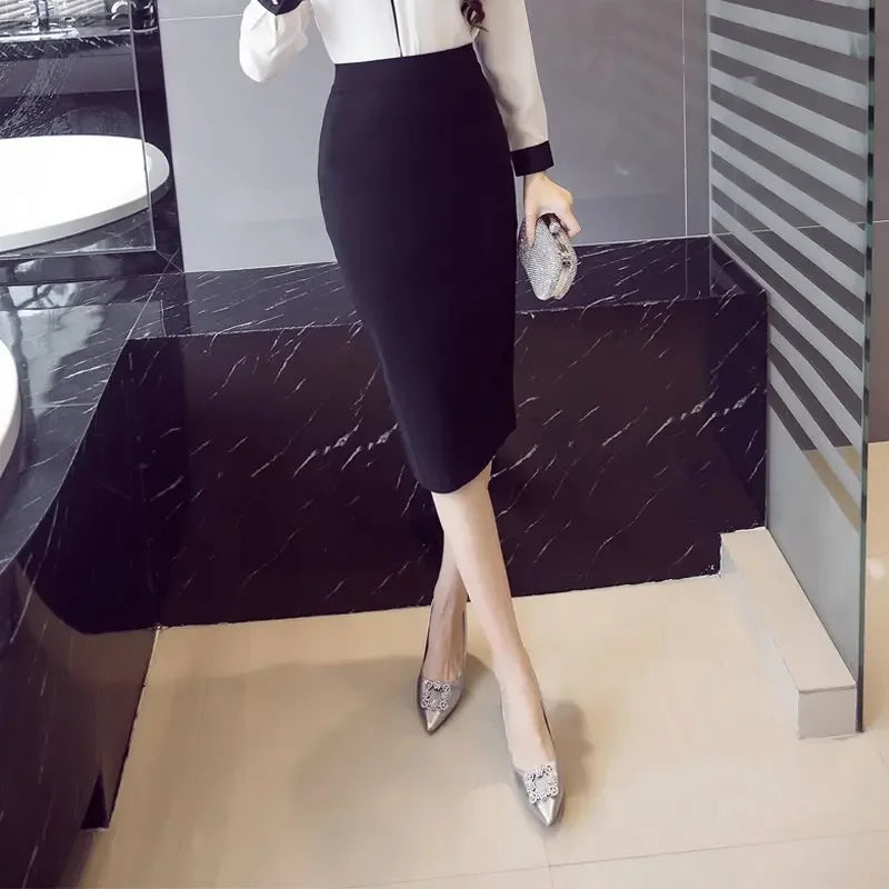 S-5XL Women Pencil Long Skirts 2024 High Waist Casual Summer Sexy Skirts Slim Red Office Lady Work Wear Oversized Black Skirt