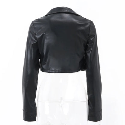 WhereMery Faux Leather Short Jacket Y2K Turn-down Collar Fashion Botton Decoration PU Coat 2022 Grunge Street Casual Women Coats