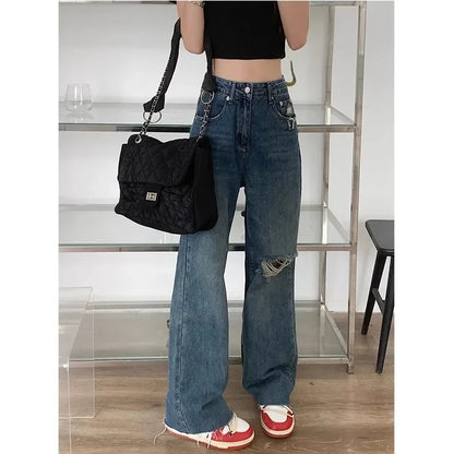 Vintage High-Waisted Wide-Leg Jeans Women's Spring New Loose-Fit Slimming Plus Size Pear-Shaped Body Straight-Leg Pants