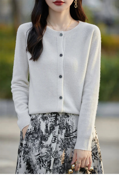 2024 Basics Autumn Winter Women Sweater Sales Merino Wool Knitwear New Fashion Solid Cardigan Classic Long Sleeve Clothing Tops