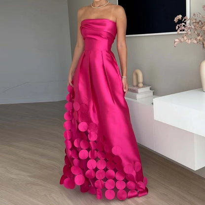 Sexy Elegant Off Shoulder Satin Spliced Hollow Out Party Dress Women's Summer Backless Red Chic Banquet Evening Dresses 2025 New