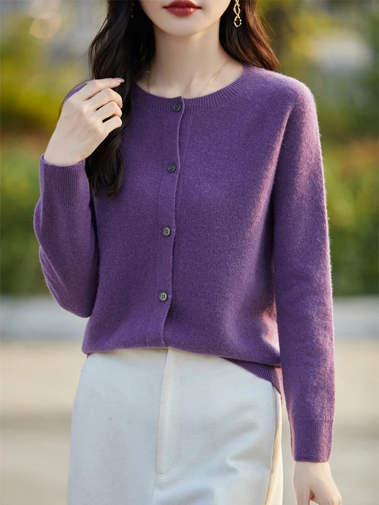 2024 Basics Autumn Winter Women Sweater Sales Merino Wool Knitwear New Fashion Solid Cardigan Classic Long Sleeve Clothing Tops