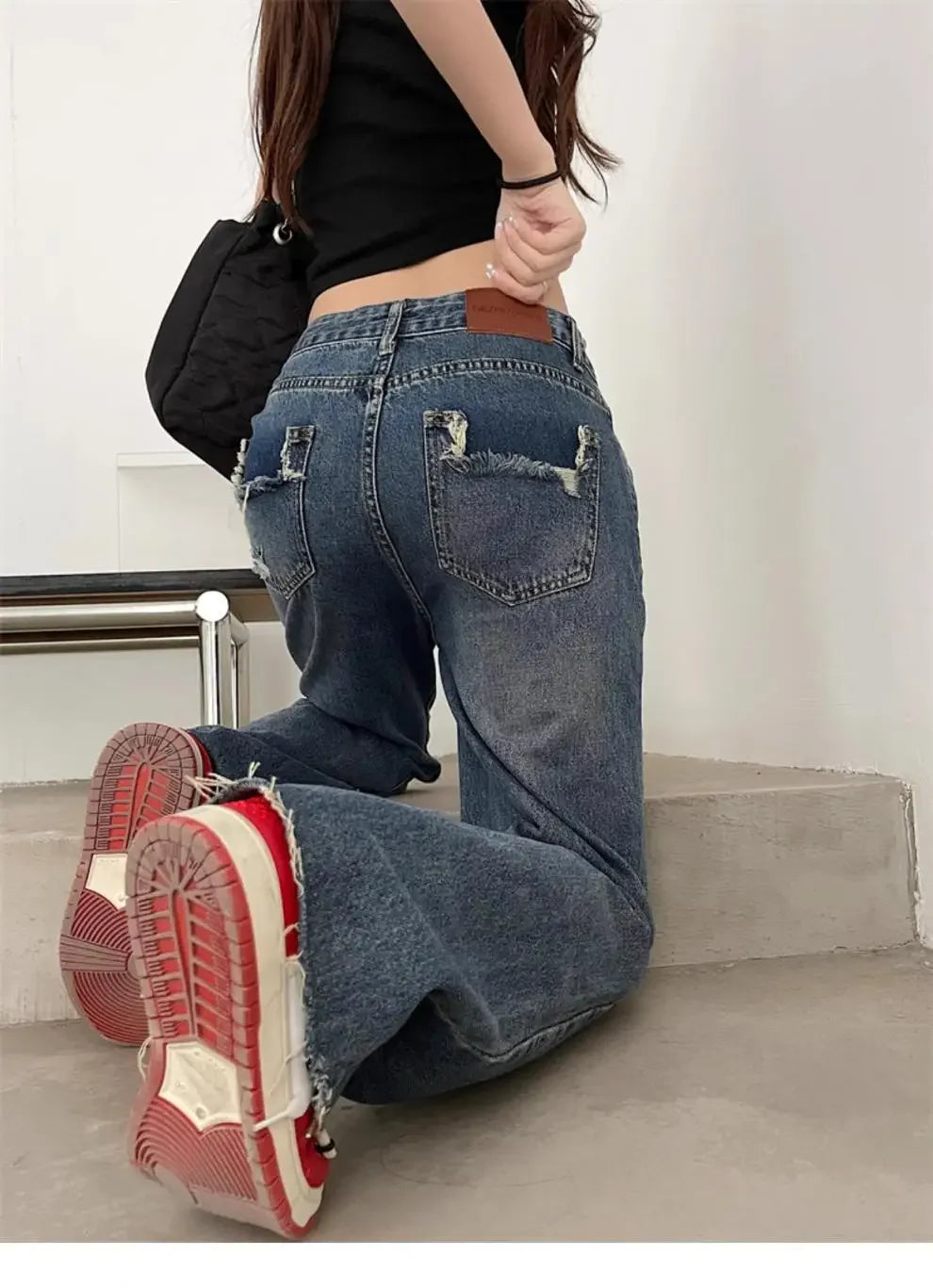 Vintage High-Waisted Wide-Leg Jeans Women's Spring New Loose-Fit Slimming Plus Size Pear-Shaped Body Straight-Leg Pants