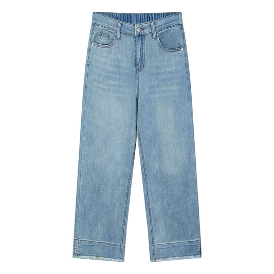 Summer Straight Jeans Plus Size Women's high-waisted Slit Leg Opening 100KG Thin Ankle Style Bottoms Cigarette Pants 2517