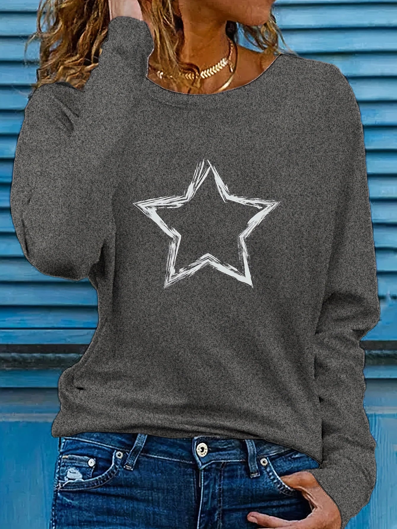 Heart Print Crew Neck T shirt Casual Long Autumn winter top women's long sleeved T-shirt loose comfortable black  white