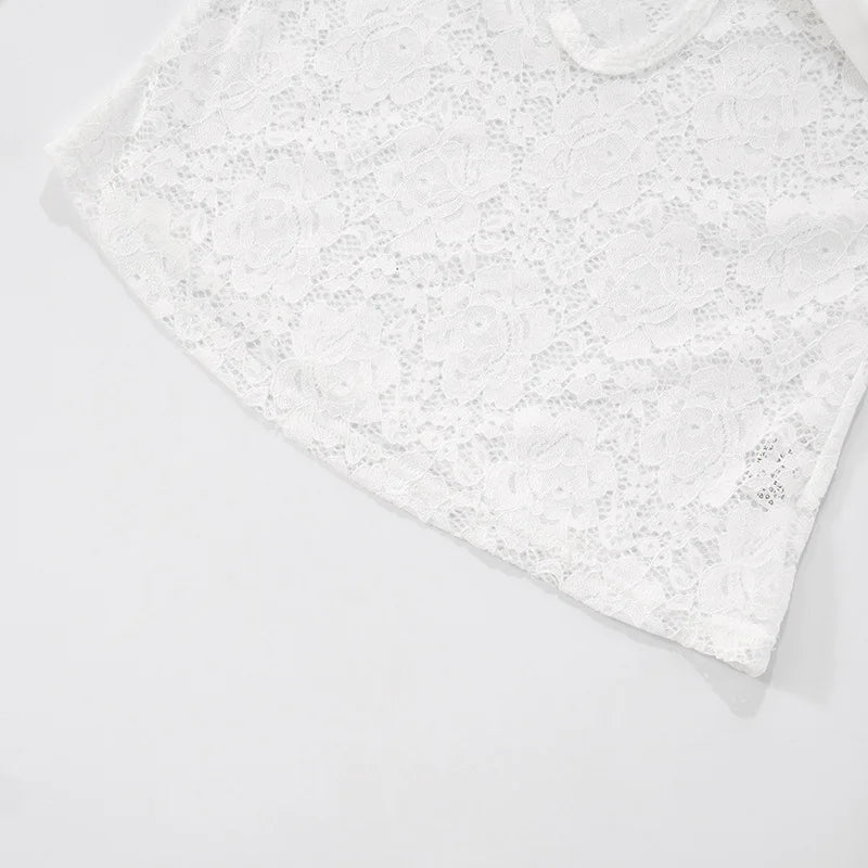 Lace-Trimmed Autumn Women's T-Shirt Off-Shoulder Hollow Out Contrast Panels Crop Top For Female Sexy Cropped Lady's Clothing