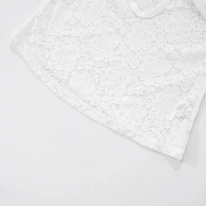 Lace-Trimmed Autumn Women's T-Shirt Off-Shoulder Hollow Out Contrast Panels Crop Top For Female Sexy Cropped Lady's Clothing