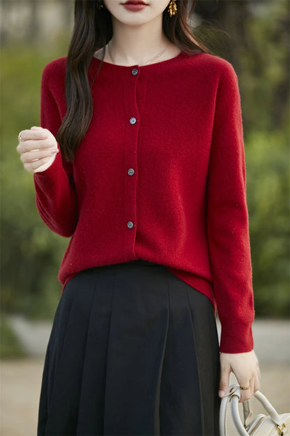 2024 Basics Autumn Winter Women Sweater Sales Merino Wool Knitwear New Fashion Solid Cardigan Classic Long Sleeve Clothing Tops