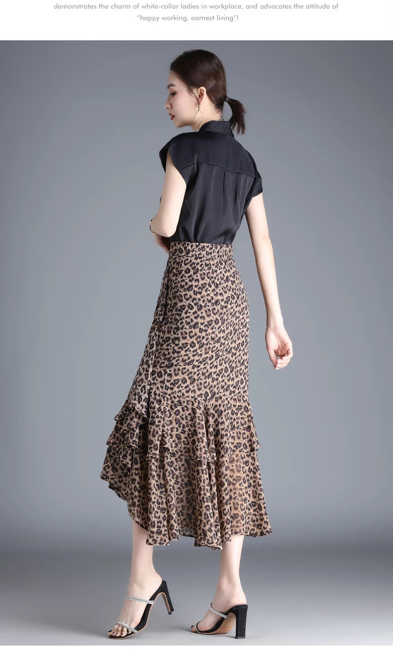 ZUZK Fashion Irregular Fishtail Chiffon Skirts Elegant High Waist Summer Luxury Party Skirt Female Ruffles Long Skirts