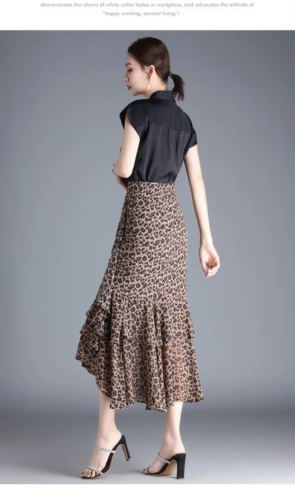 ZUZK Fashion Irregular Fishtail Chiffon Skirts Elegant High Waist Summer Luxury Party Skirt Female Ruffles Long Skirts