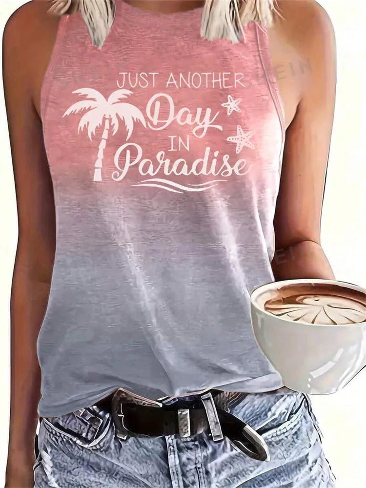 Gradual Color Print Women's Casual Tank Top Street Fashion Women's Crew Neck Tank Top Summer Outdoor Beach Sleeveless T-shirt