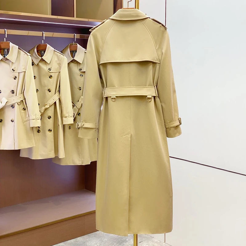 High quality khaki double breasted cotton women's trench coat British fashion custom rainproof long women's coat windbreaker