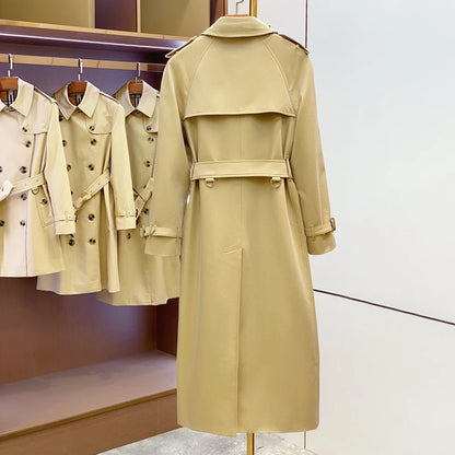 High quality khaki double breasted cotton women's trench coat British fashion custom rainproof long women's coat windbreaker