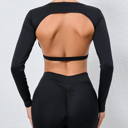 JUREN Women Long Sleeve Sport Shirt Hollow Out Yoga Tops Workout Running T-Shirt Girls Slim Gym Push Up Fitness Crop Top Female