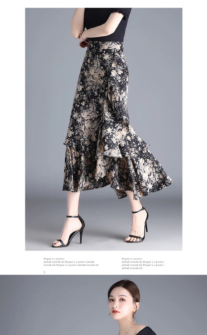 ZUZK Fashion Irregular Fishtail Chiffon Skirts Elegant High Waist Summer Luxury Party Skirt Female Ruffles Long Skirts