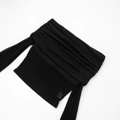 Off Shoulder Autumn Female's T-Shirt Solid Color Asymmetric Slash Neck Patchwork Women's Top Sexy Long Sleeve T-Shirt For Lady