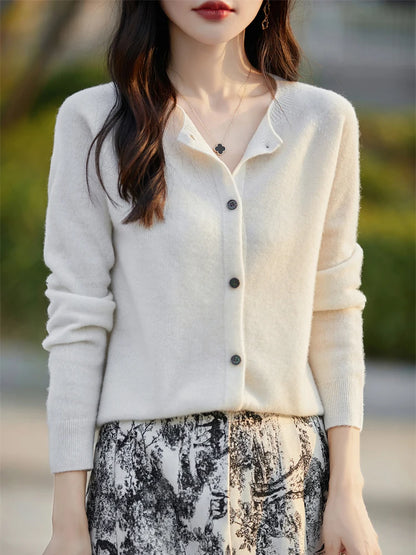 2024 Basics Autumn Winter Women Sweater Sales Merino Wool Knitwear New Fashion Solid Cardigan Classic Long Sleeve Clothing Tops