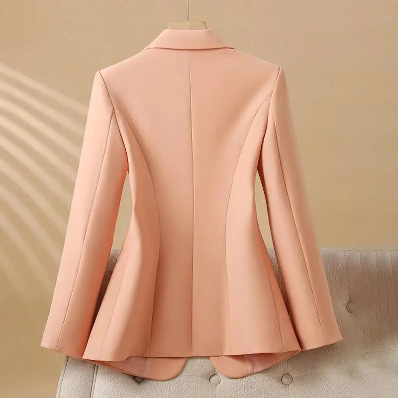 Elegant Solid Women's Blazer Long Sleeve Turn down Collar Slim Fit Office Jacket Single Button Spring Autumn Fashion
