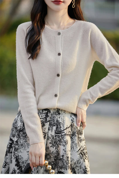 2024 Basics Autumn Winter Women Sweater Sales Merino Wool Knitwear New Fashion Solid Cardigan Classic Long Sleeve Clothing Tops