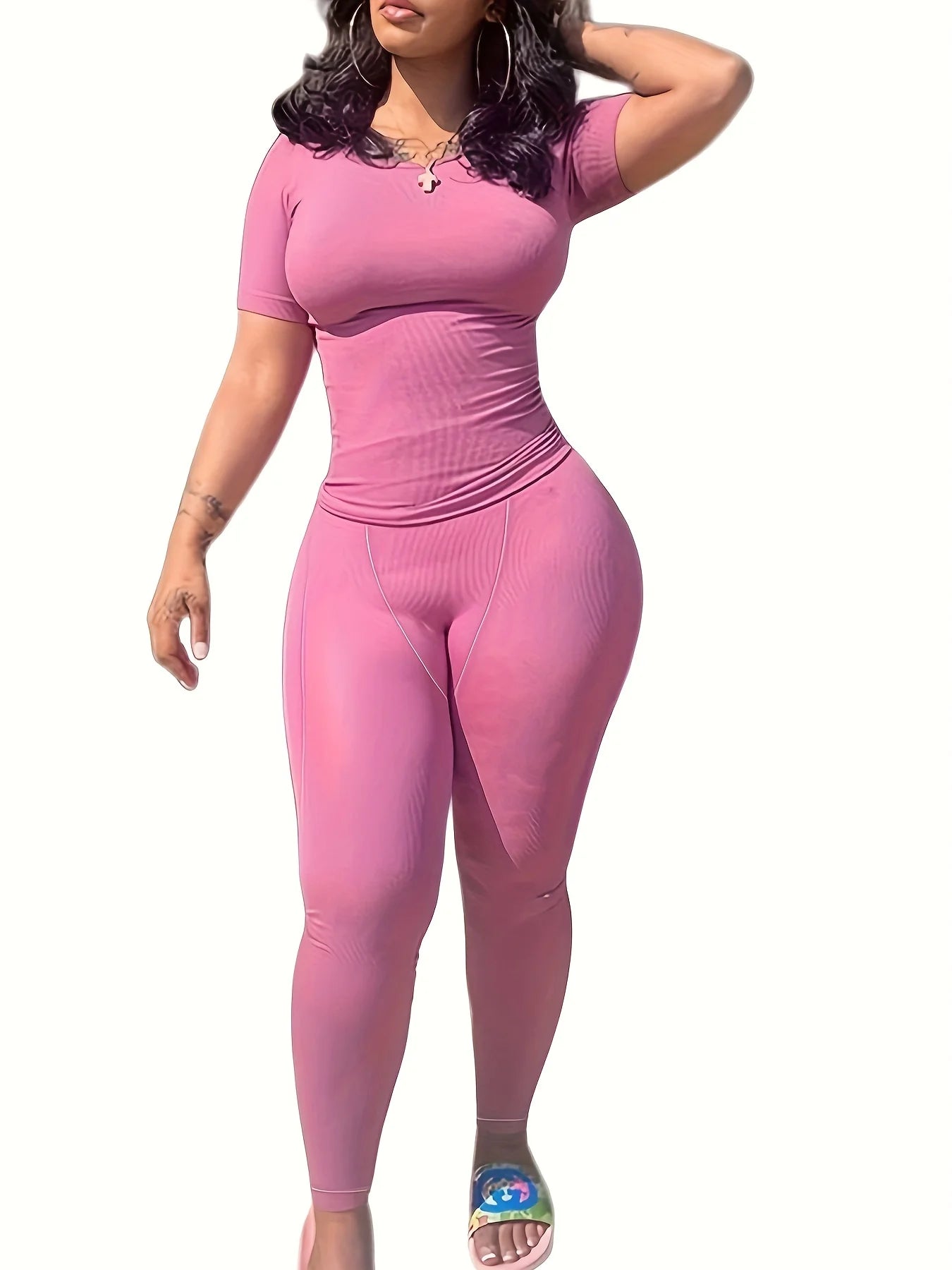 New style Lounge Wear Ribbed Casual 2 Piece Summer Shorts Set For Women Sleeve Top+Elastic Leggings Outfits