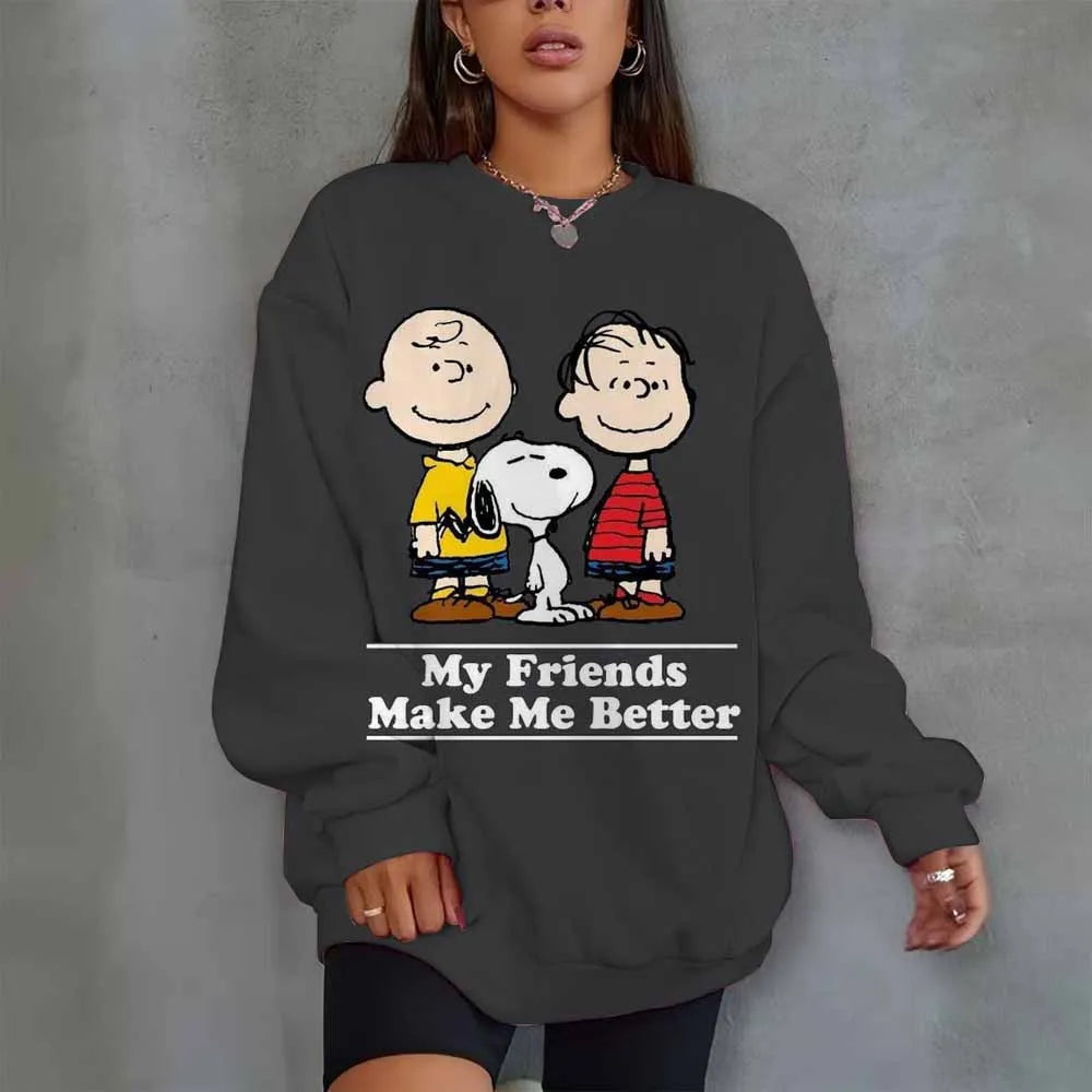 Snoopy Heart Print Crew Neck T shirt Casual Long Autumn winter top women's long sleeved Sweatshirt loose comfortable Hoodies